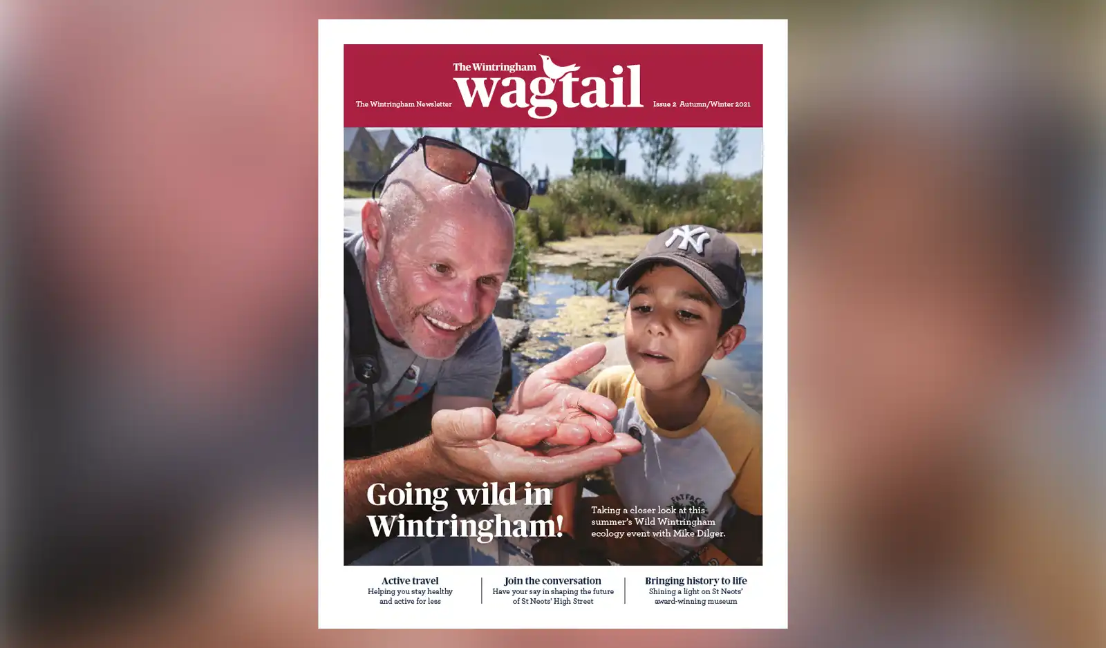 Cover of the Wintringham Wagtail Autumn/Winter 2021 showing a child looking amazed by an insect