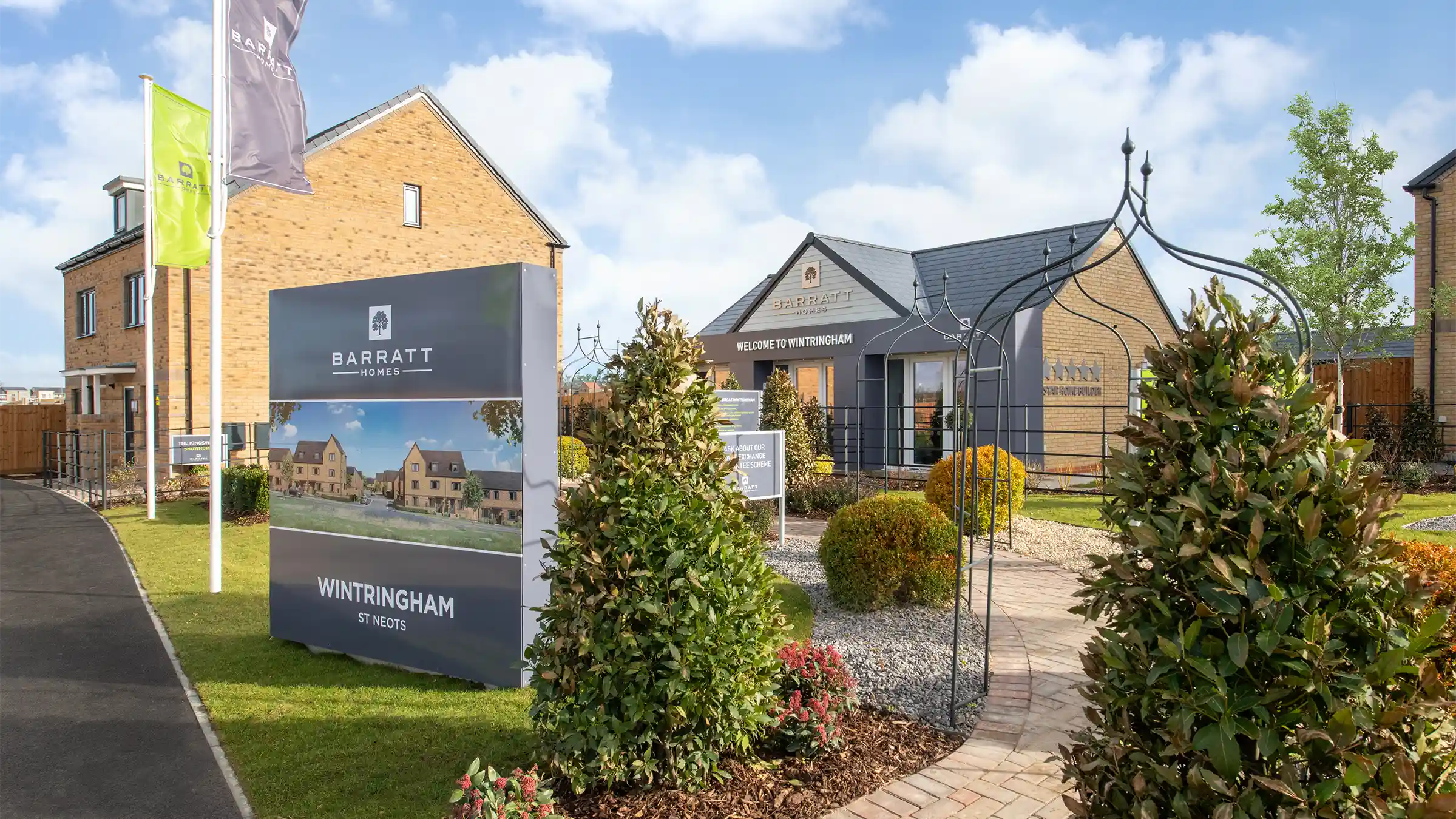 Artist's impression of Barratt houses and sales office at Wintringham