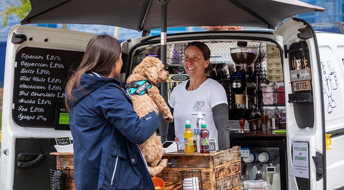 Coffee truck - dog and two people