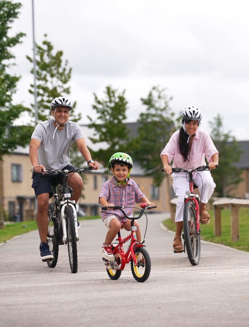 A family riding bicycles
