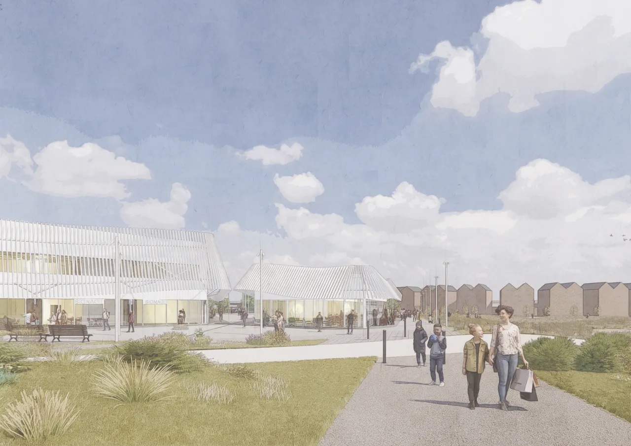 Plans approved for new shops and amenities in The Hub at Wintringham, St Neots. - Street view